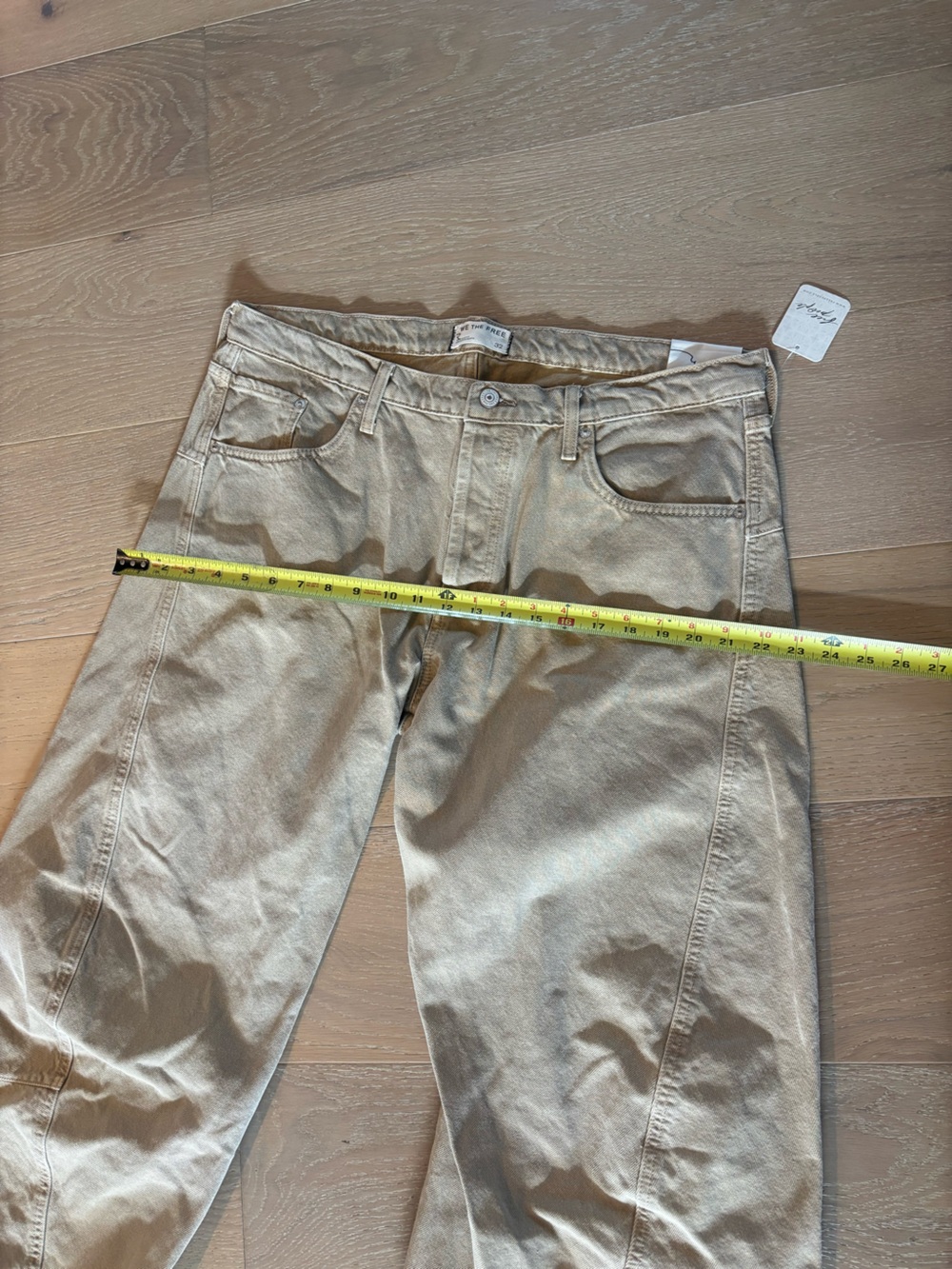 Free People We The Free Fable Low-Rise Twisted Bowed Jeans 32 Oat Latte NWT - Picture 15 of 17
